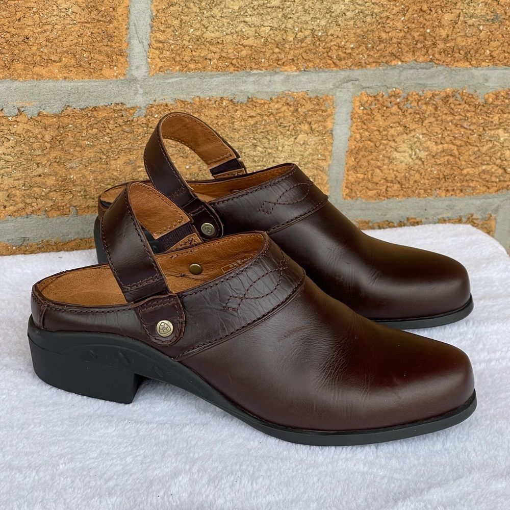 Ariat Leather Sport Sling Back Convertible Mules Womens 7 Brown Casual Shoe